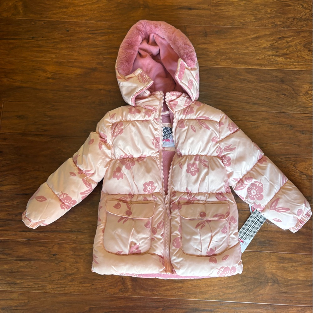 NWT Kensie Girl Pink Floral Puffer Coat Toddler Size 4
